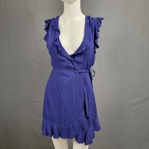 Kimchi Blue Wrap Mini Dress M Ruffle Trim Crinkled Fabric Cottagecore
